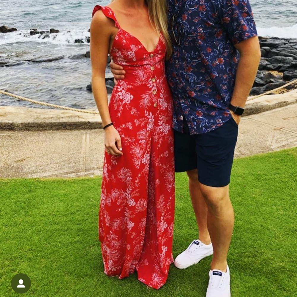 Free People Red Floral Jumpsuit